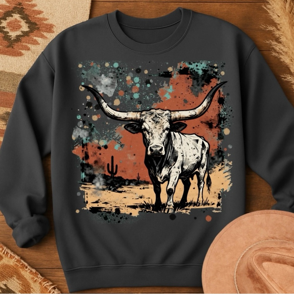 Graphic Bull Print Black Sweater